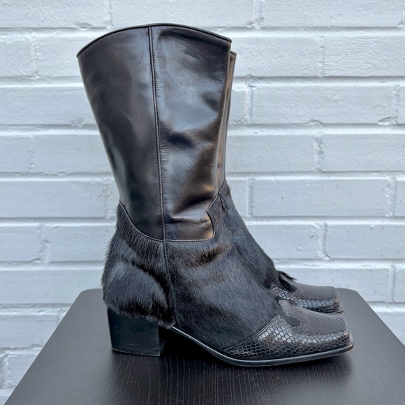 Aquatalia Shoes - VTG Aquatalia Mixed-Media Leather Snakeskin & Calf Hair Boots, SZ 8 MSRP $695
